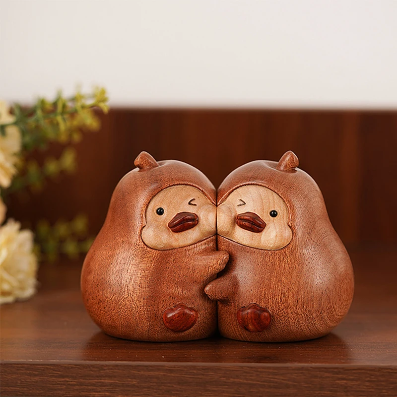 Hugging Duck Bookends Solid Wood Cute Animal Book Holder for Study Wine Cabinet Desktop Decor Unique Housewarming Birthday Gift