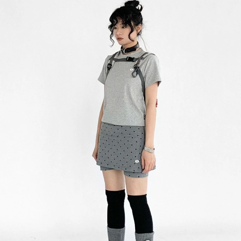 تنورة قصيرة رياضية رمادية منقطة للسيدات لصيف 2025 بخصر عالٍ تنانير قصيرة على شكل حرف A للسيدات ملابس خروج Y2K Kwaii تنورة صغيرة للسيدات #2