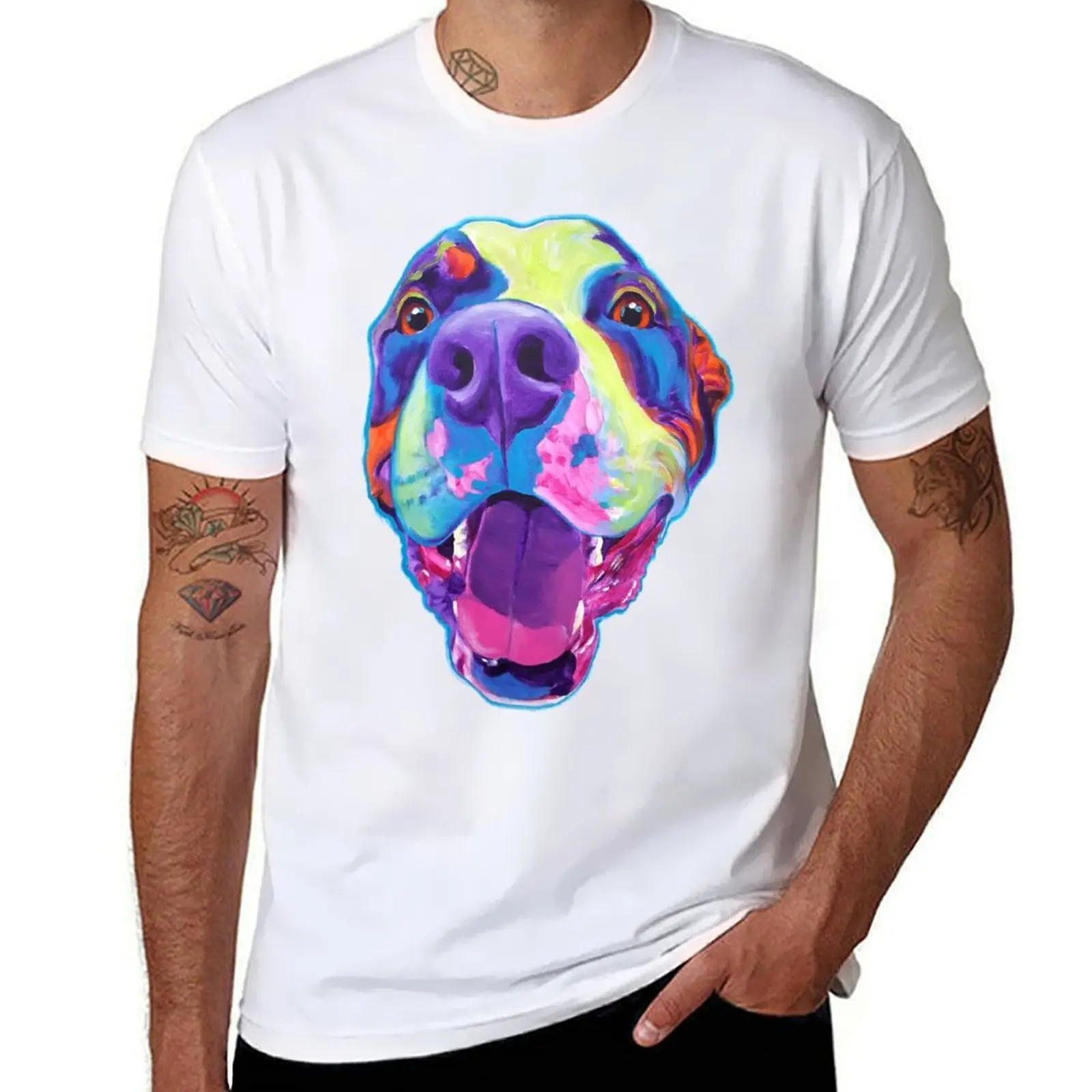 

Happy Pit Bull - Smiling Colorful Pitbull Dog T-Shirt t shirt man casual t shirt personalised T-Shirt