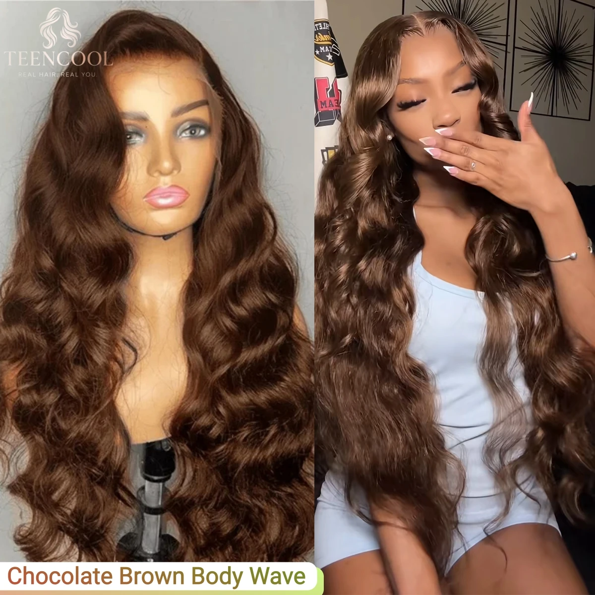 

Chocolate Brown #4 Body Wave Wig Brazilian Human Hair 13x6 HD Lace Frontal 13x4 Lace Front Wig for Women 200% Density Full Thick Hair Preplucked Natural Hairline Comfortable for Daily Wear