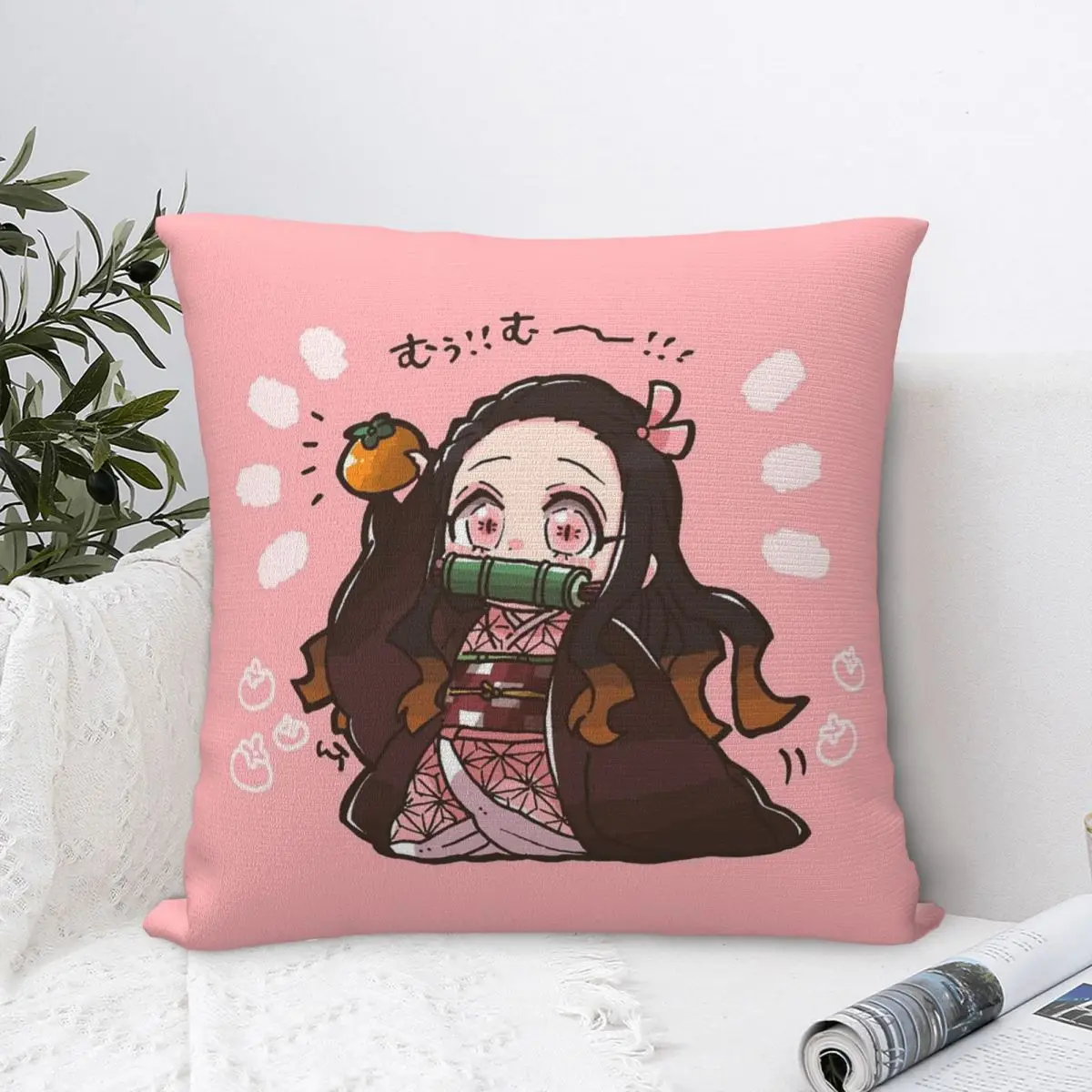 Demon Slayer Anime Square Pillow Covers Polyester Sofa Kamado Nezuko  Cushion Case Cool Home Decoration Throw Pillow Case 45*45