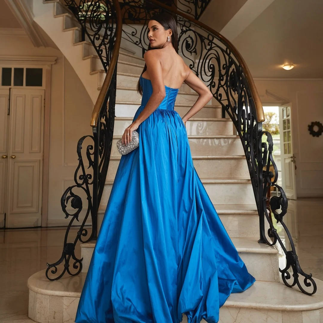 Mila Royal Blue Strapless High Low Prom Dresses Customized Formal Evening Satin Corset Ruffle Ball Gown vestidos de gala 2025