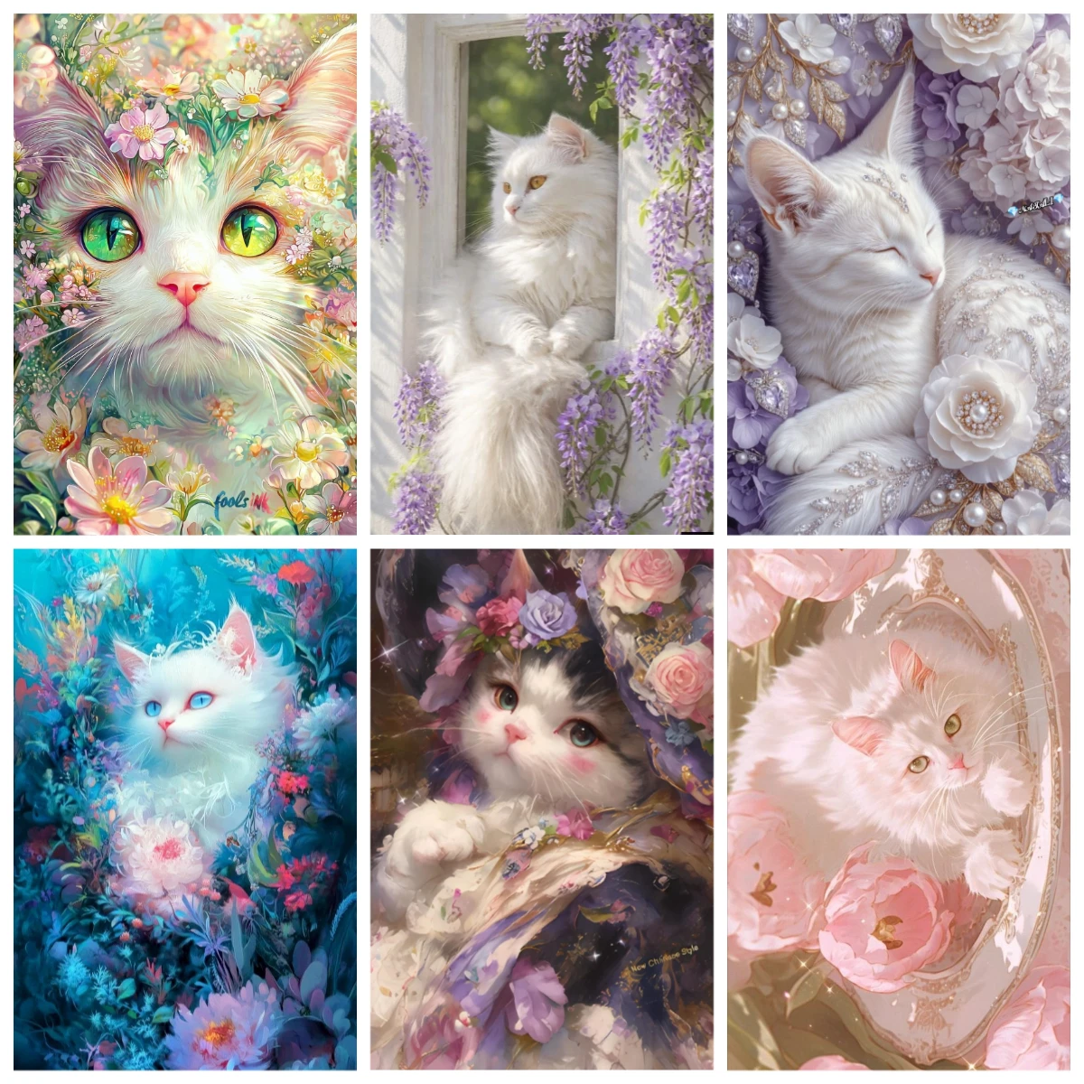 quebra-cabeca-de-papel-com-gato-branco-divertido-em-um-jardim-de-flores-em-tons-pasteis-1000-pecas-alivio-do-estresse-diy-decoracao-para-casa-presente