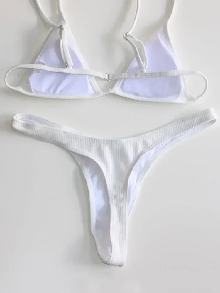 Conjunto de biquíni com nervuras bandeau para mulheres, roupa de banho tanga, maiô high cut, tanga brasileira, biquínis tanga, sexy, meninas, roupa