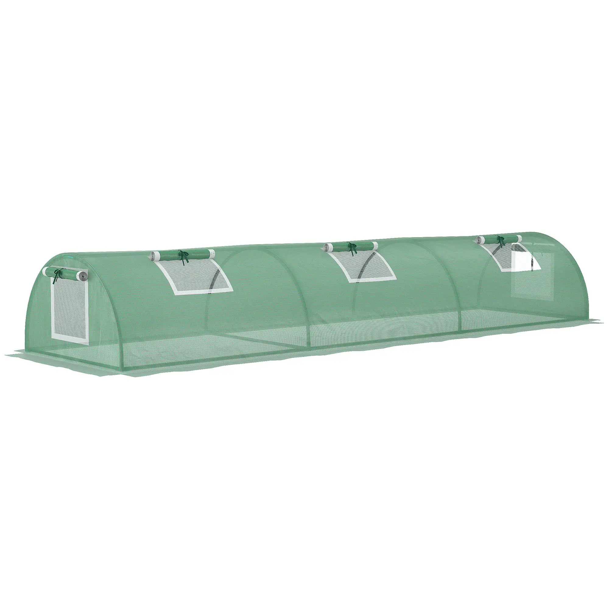 Mini serre tunnel 300x80x45cm, couverture en PE résistante aux UV avec maille renforcée, 4 fenêtres en maille enroulables pour la ventilation et la protection contre les parasites, serre de culture pour plantes vertes pour une saison de culture prolongée