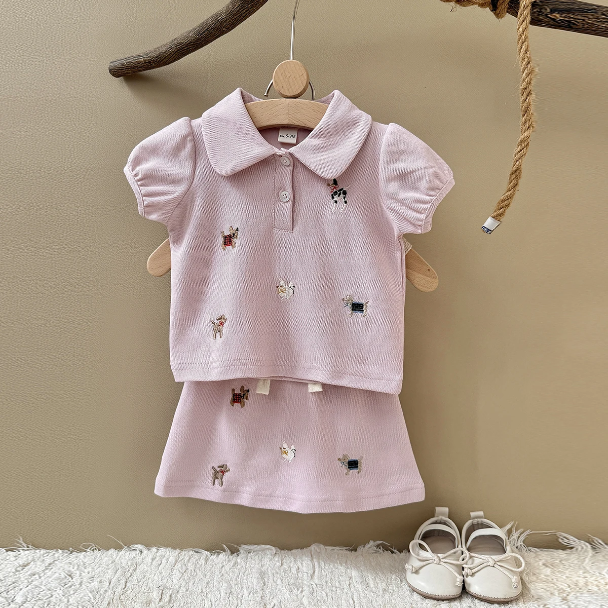 

Summer Baby Clothes Girls animal EmbroideryTop Pleated Skirt 2 Pieces Summer New Casual preppy Style Short-Sleeved T-Shirt Outfi