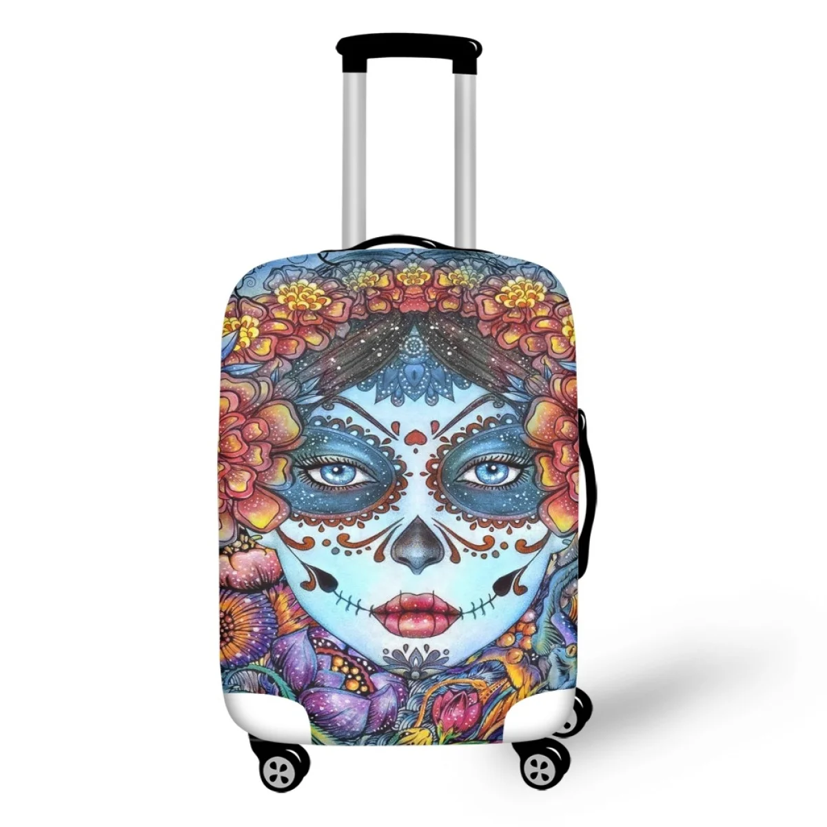 Floral Sugar Skull Print Suitcase Cover Travel Accessories Multicolored SKeleton Ladies Holiday Trolley Luggage Case Stretchable