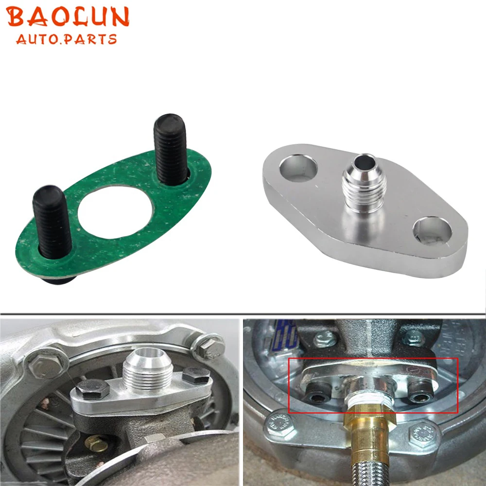 BAOLUN   Turbo Oil Feed Inlet Flange Gasket Adapter Kit 4AN 4 AN Fitting T3 T3/T4 T04