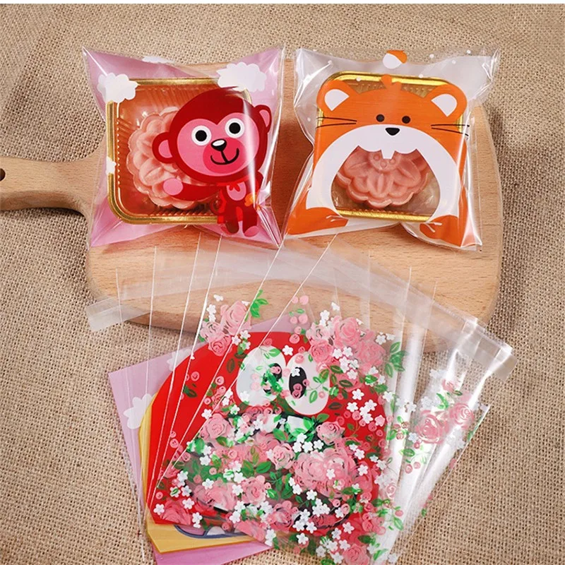 100pcs/lot 10*10cm Plastic Cartoon Cookie&Candy Bags Self-Adhesive Gift Bag For Wedding Party Supplies Biscuit Packaging Bag