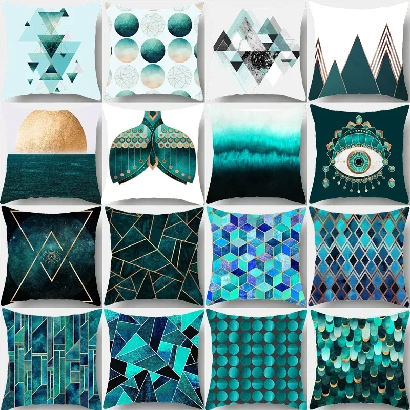 

Abstract Geometric Pillowcase Flowers Leaves Teal Sofa Car Bedroom Home Decor Pillow Cushion Cover