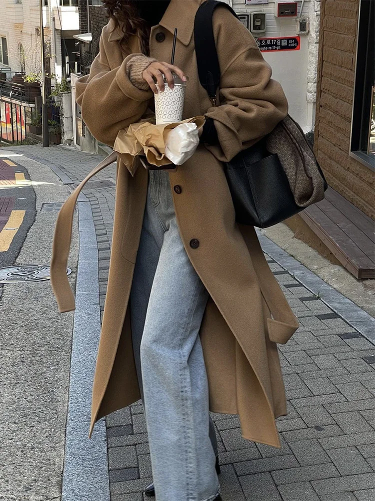 

2023 Single Feminique Homemade Simple Lace New Double Sided Velvet Coat Women's Mid Length Woolen Coat