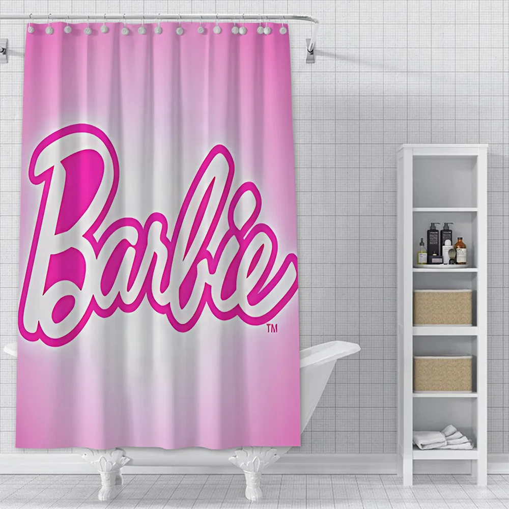 Cute B-Barbie Pink Shower Curtain Waterproof Polyester Fabric Paint Colorful Bath Curtains Home Bathroom Decor Curtain With Hook