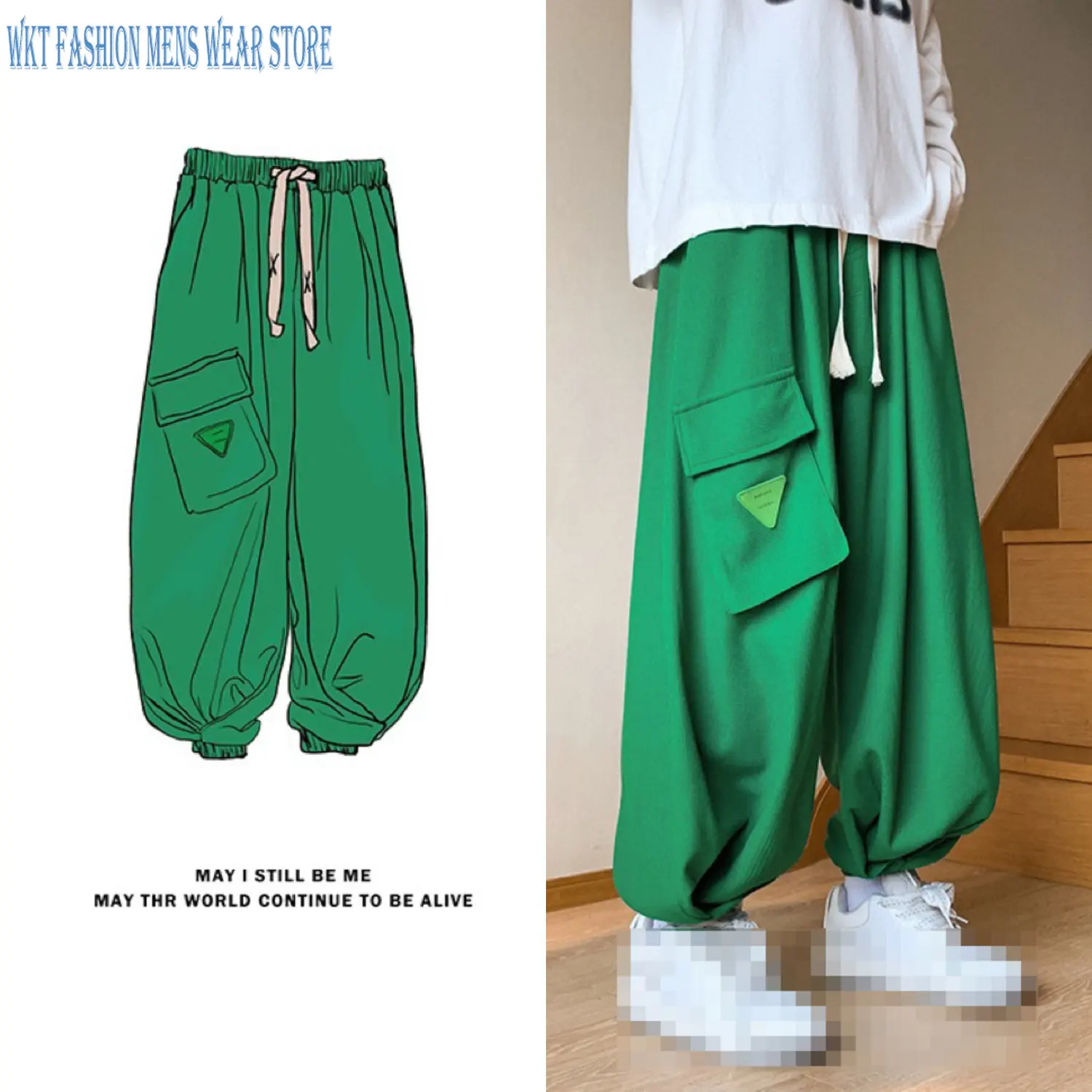 Cargo Pants Overalls Men's Design Creative Bloomers Large Loose Oversize Waffle Sweatpants Casual Trousers Youth Fashion Pocket