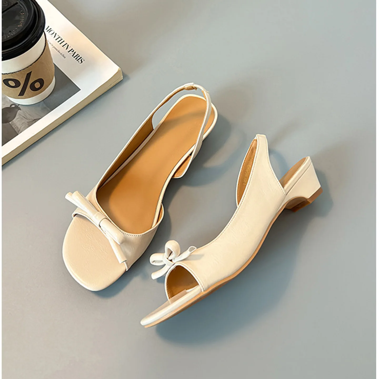 New Fashion Designer's Butterfly-knot Slingback Women's Sandals Luxury Square Head Versatile open-toe Low Heel Women's Shoes 40