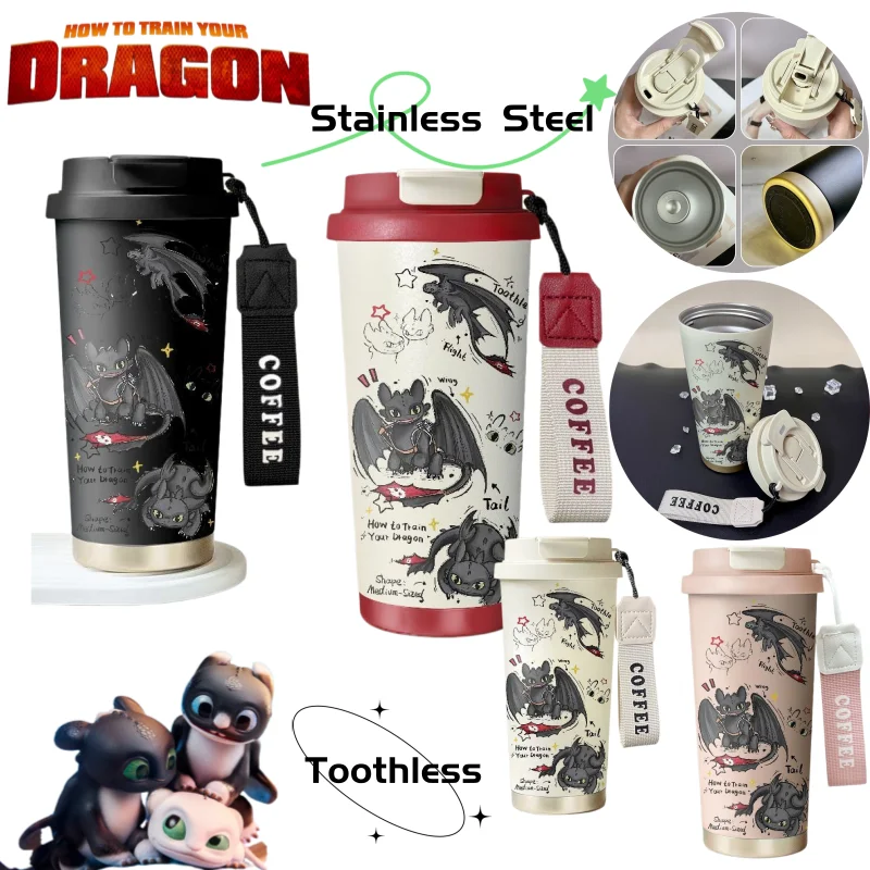 

New How to Train Your Dragon Personality Stainless Steel Insulated Cup Cartoon Pattern Large Capacity Portable Student Straw Cup