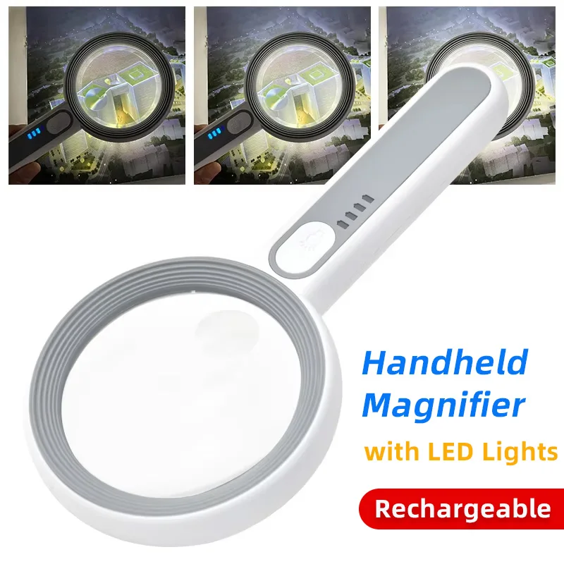 Handbeleuchtete Lupe mit LED-Licht, tragbare wiederaufladbare USB-beleuchtete Lupe zum Lesen von Zeitungsschmuck