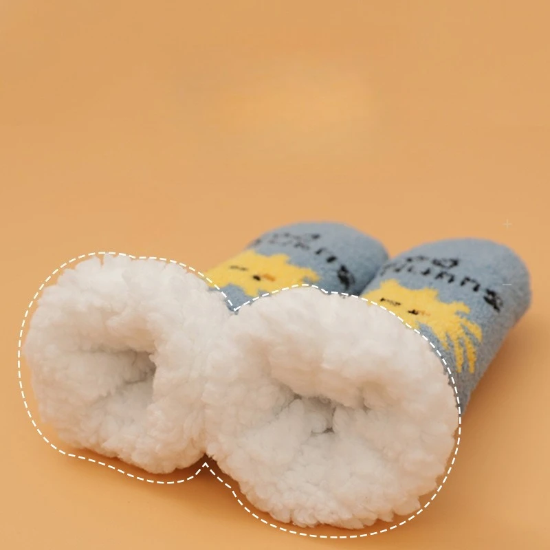 Non-Slip Baby Socks Cute Cartoon Winter Warm Wool Lined Thick Infant Kids Crew Socks with Grips Anti-Skid for Toddler Boys Girls