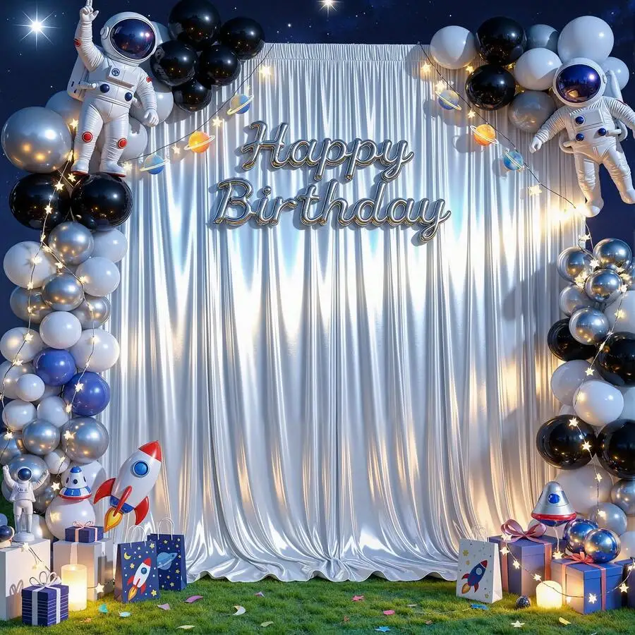 2 Panels 10FT*5FT Satin Backdrop Curtain Wrinkle Resistant Polyester Drapes, Photo Booth Background For Halloween Party Backdrop