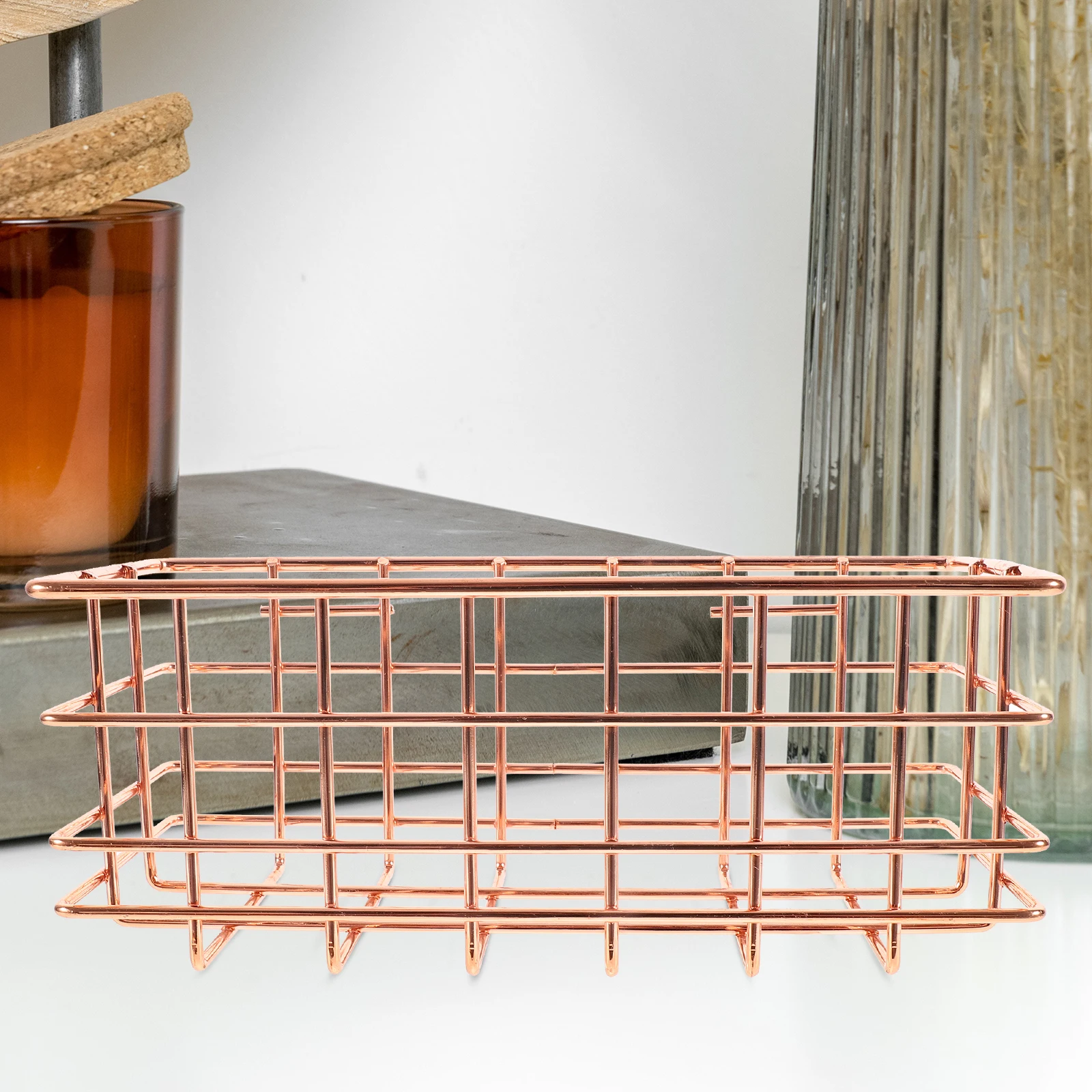 

Rose Gold Iron Hanging Basket Desktop Dressing Table Storage Toiletries Makeup Supplies Modern Design Cosmetics Basket Household