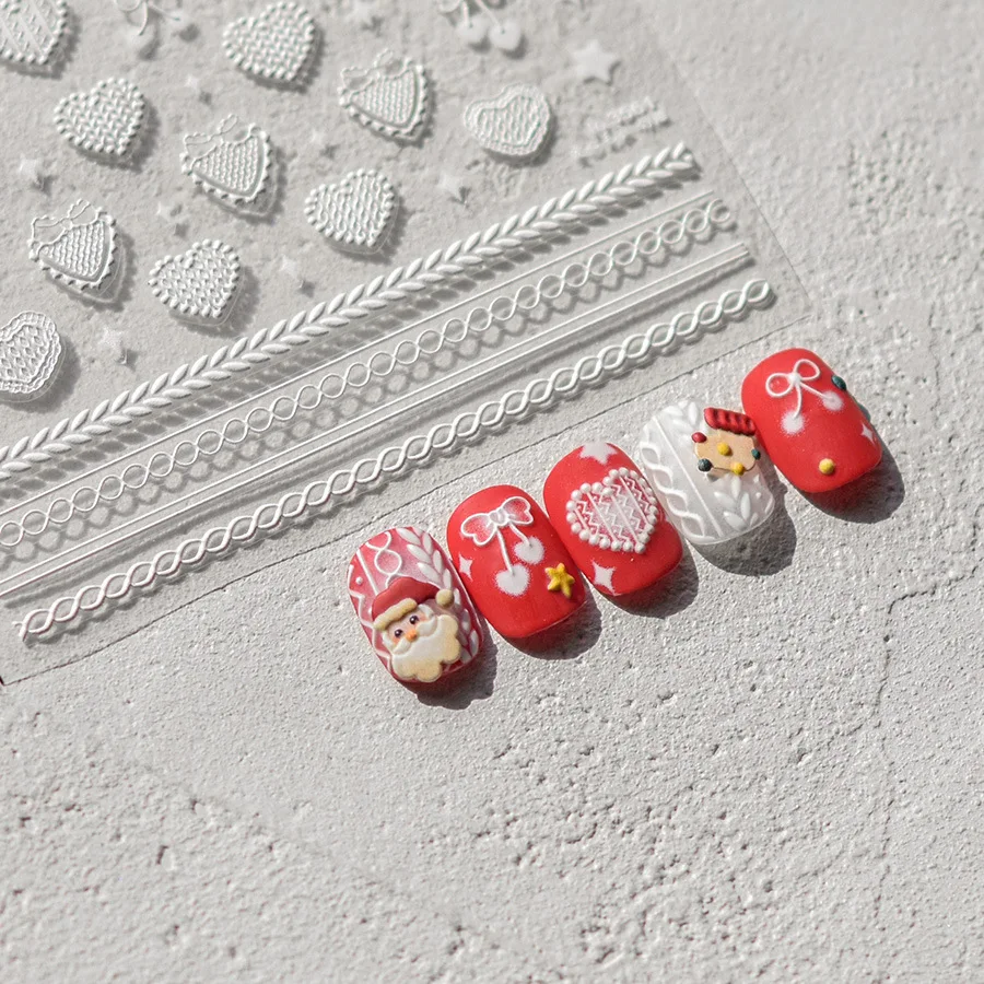 5D embossed nail art sticker high quality Christmas series nail stickers Christmas three-dimensional gold edge bear nail sticker