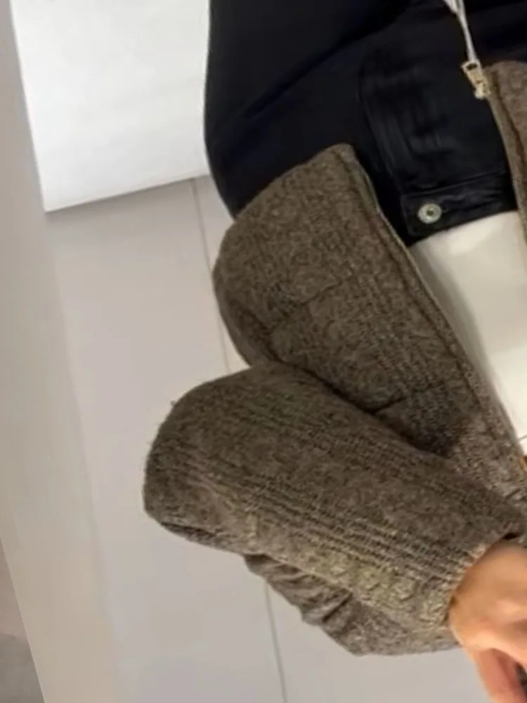 

HH женская мода с длинным рукавом тонкая однотонная зимняя короткая куртка женская текстура с высоким воротником и карманами на молнии уличные вязаные пальто