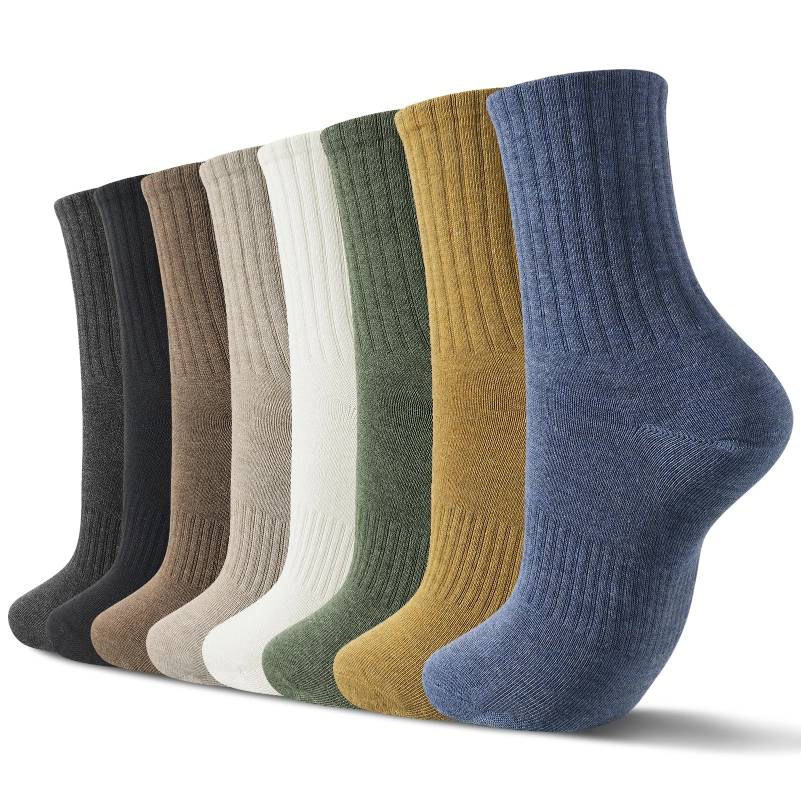 8 Pairs Mens Cotton Crew Socks, Mixed Color Breathable Sports Leisure Retro Combed Cotton Socks