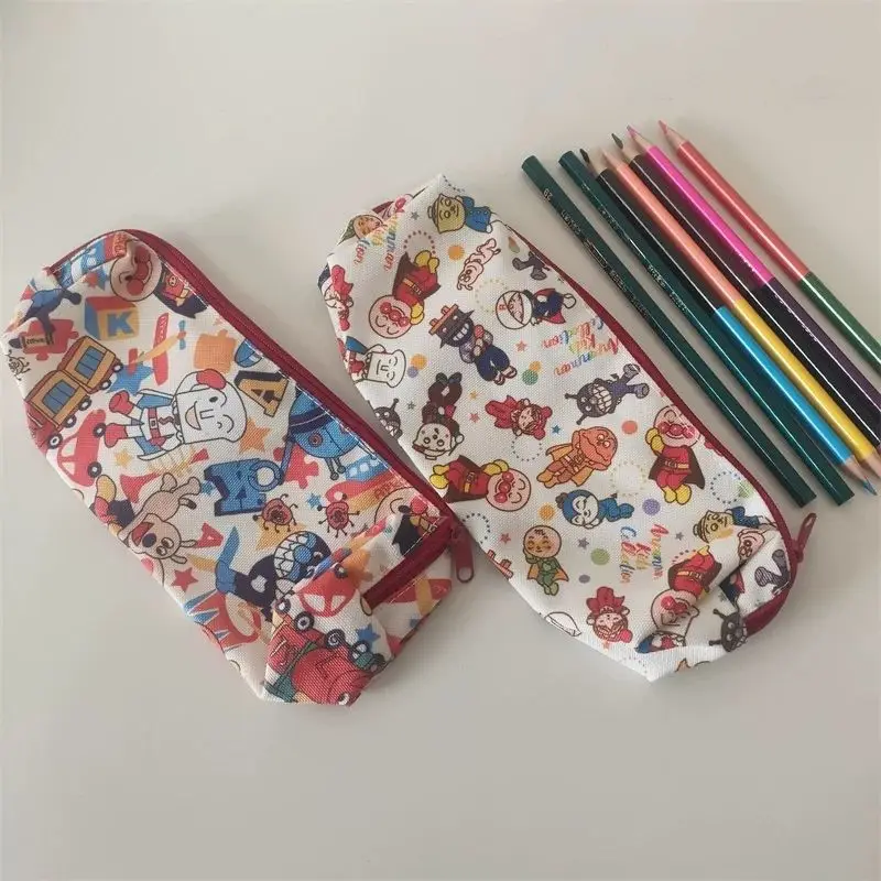 Japanese Cartoon Canvas Storage Bag,Large Capacity Zipper Stationery Pencil Case,Portable Snack Bags Cosmetic Bag 21*4*5.5cm