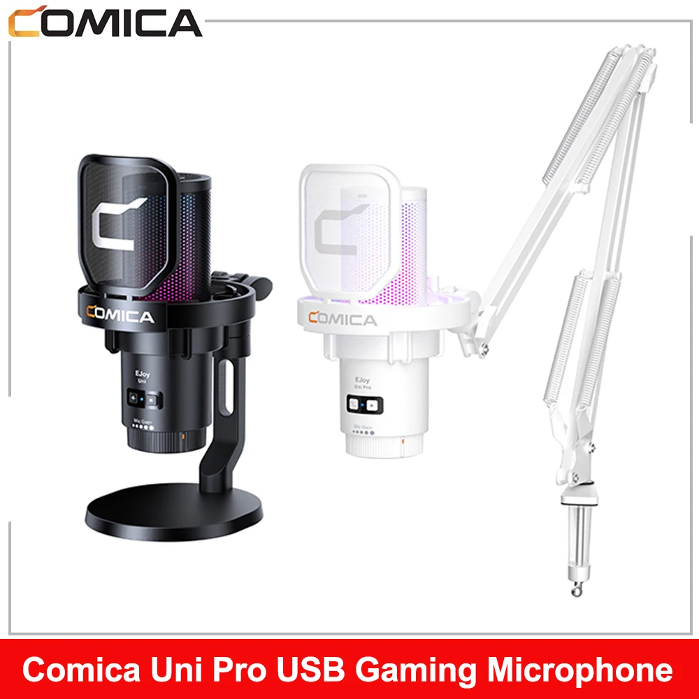 COMICA UNI PRO Wireless USB Gaming Microphone for PC Laptop Smartphone Noise Cancellation Condenser Mic with RGB Lights, Mute