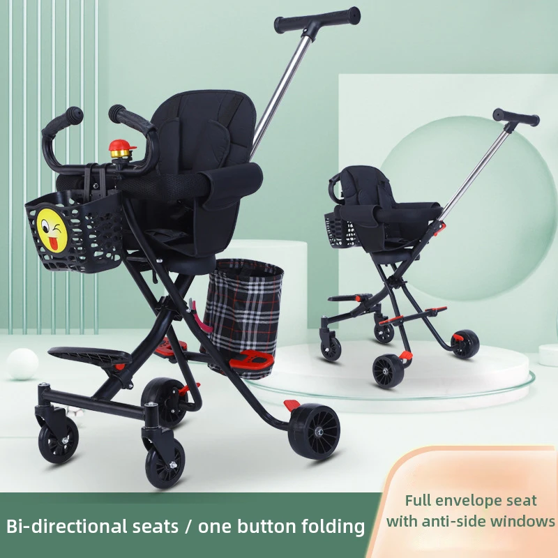 Light Foldable Two-way Baby Stroller Ultra-light Small Portable Folding Carts Simple Children Four-Wheel Cart