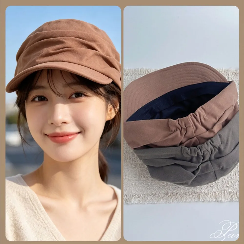 Adults Solid Color Newsboy Hat Women Ruched Short Brim Cap Stylish Lightweight Outdoor Daily Commute Headwear Fashion