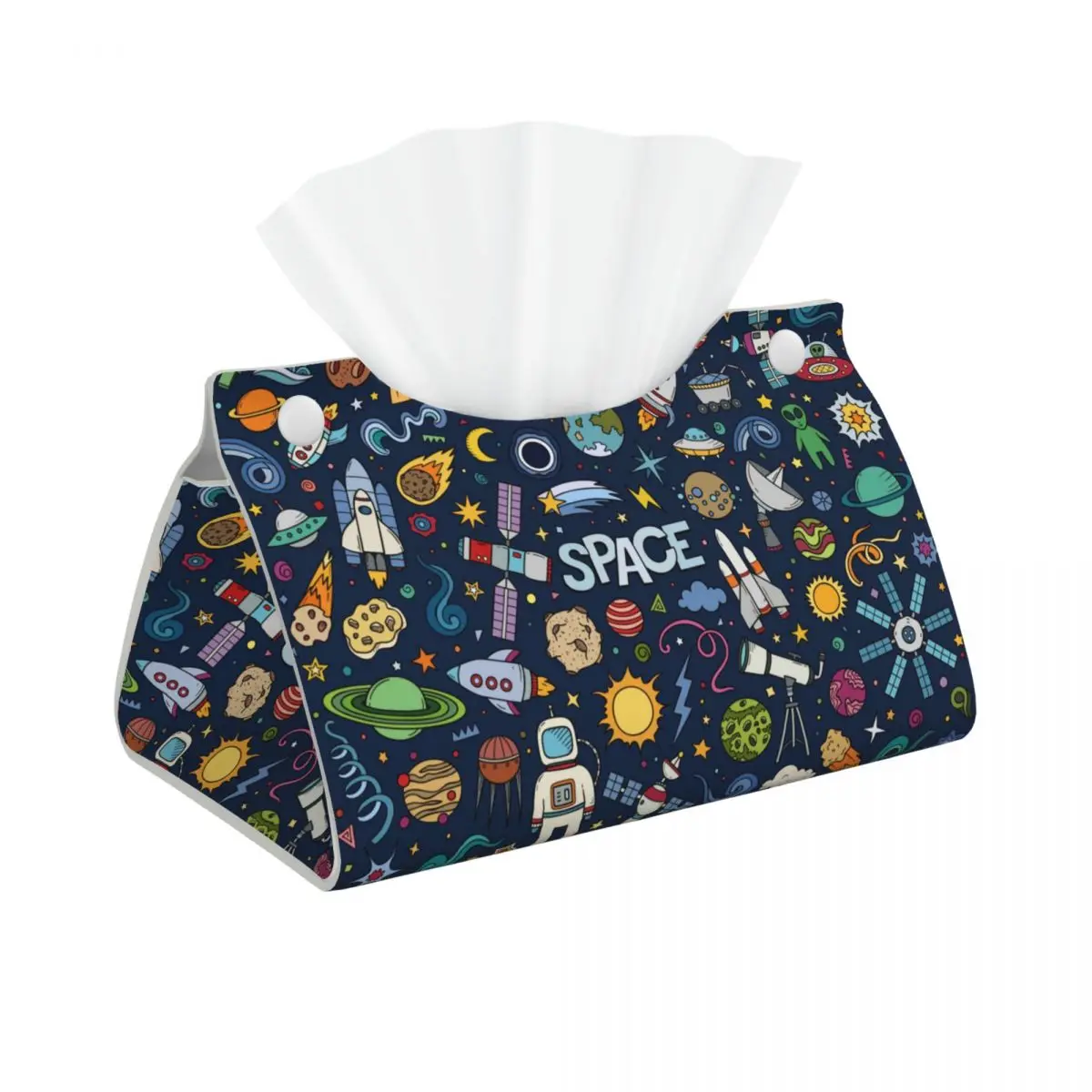 Custom Space Universe Sun Planet Facial Tissue Box Cover Rectangular Astronaut Spaceship PU Leather Tissue Box Holder for Car