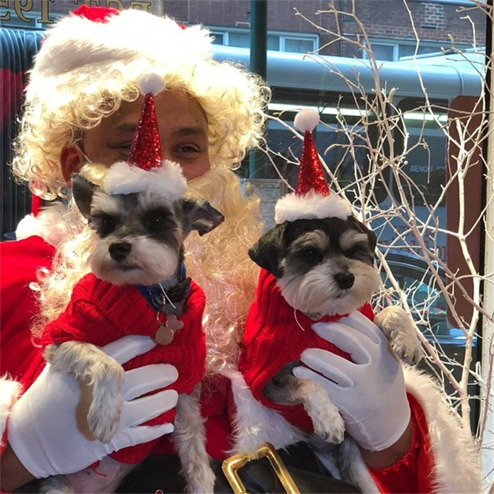 

2 Pcs Pet Christmas Headdress Bow Tie Costume Tag Decorate Hat Tricorne Party Has