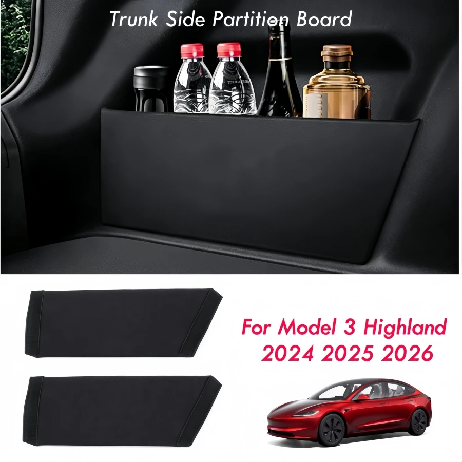 2 pièces - Panneaux de séparation latéraux pour coffre arrière de voiture Tesla Model 3 Highland 2024-2025 2026 - Organiseur de coffre arrière