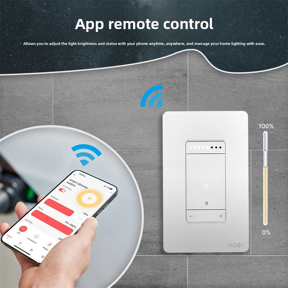 Tuya Wifi American Standard Intelligent Dimming Switch Alexa Voice Control App Remote Timed Start Stop White Dual Control Switch