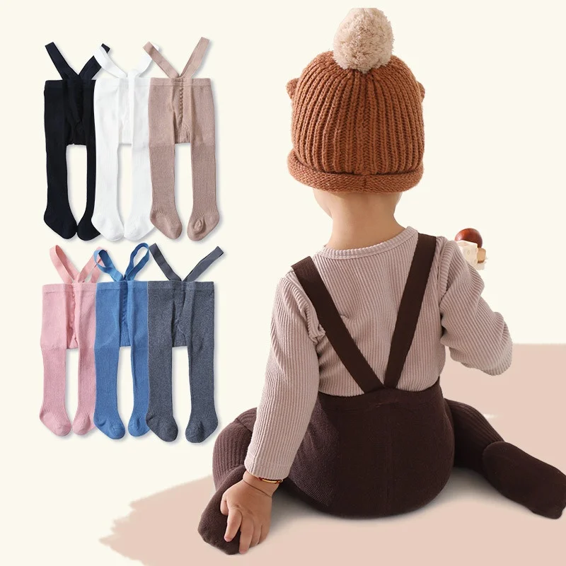 Breathable Infant Kids Suspender Pantyhose Spring Autumn Baby Girls Boys Cute Solid Color High Waist Bandage Overall Leggings