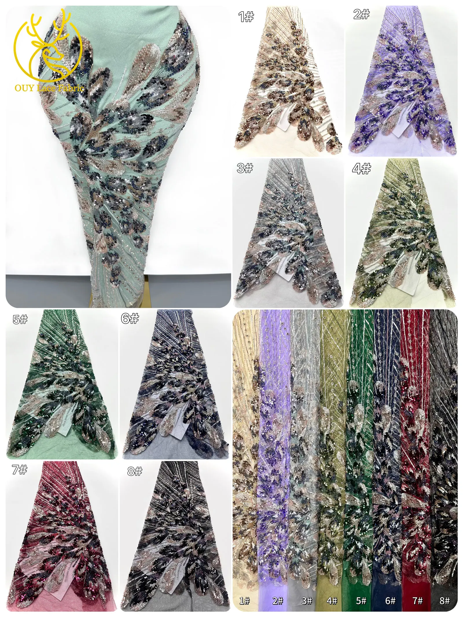 2025 Newest Ladies Wedding Dress African Heavy Beaded Tulle Lace Fabric 5 Yards French Sequin Lace Fabric Dress Material Sewing