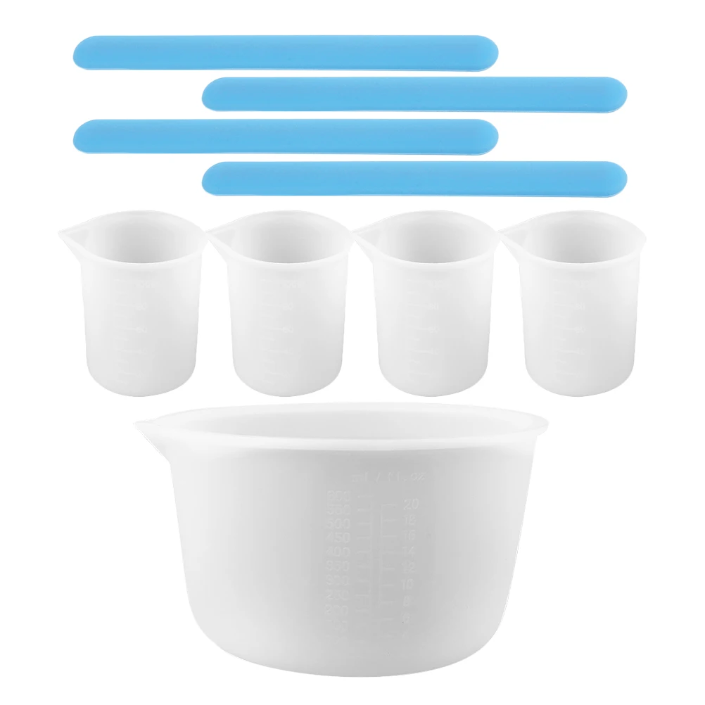 

1 set DIY Crystal Measuring Cups Mixing Tools 100mlx4 600mlx1 Blue Stir Sticks Resin Craft Epoxy Supplies Silicone