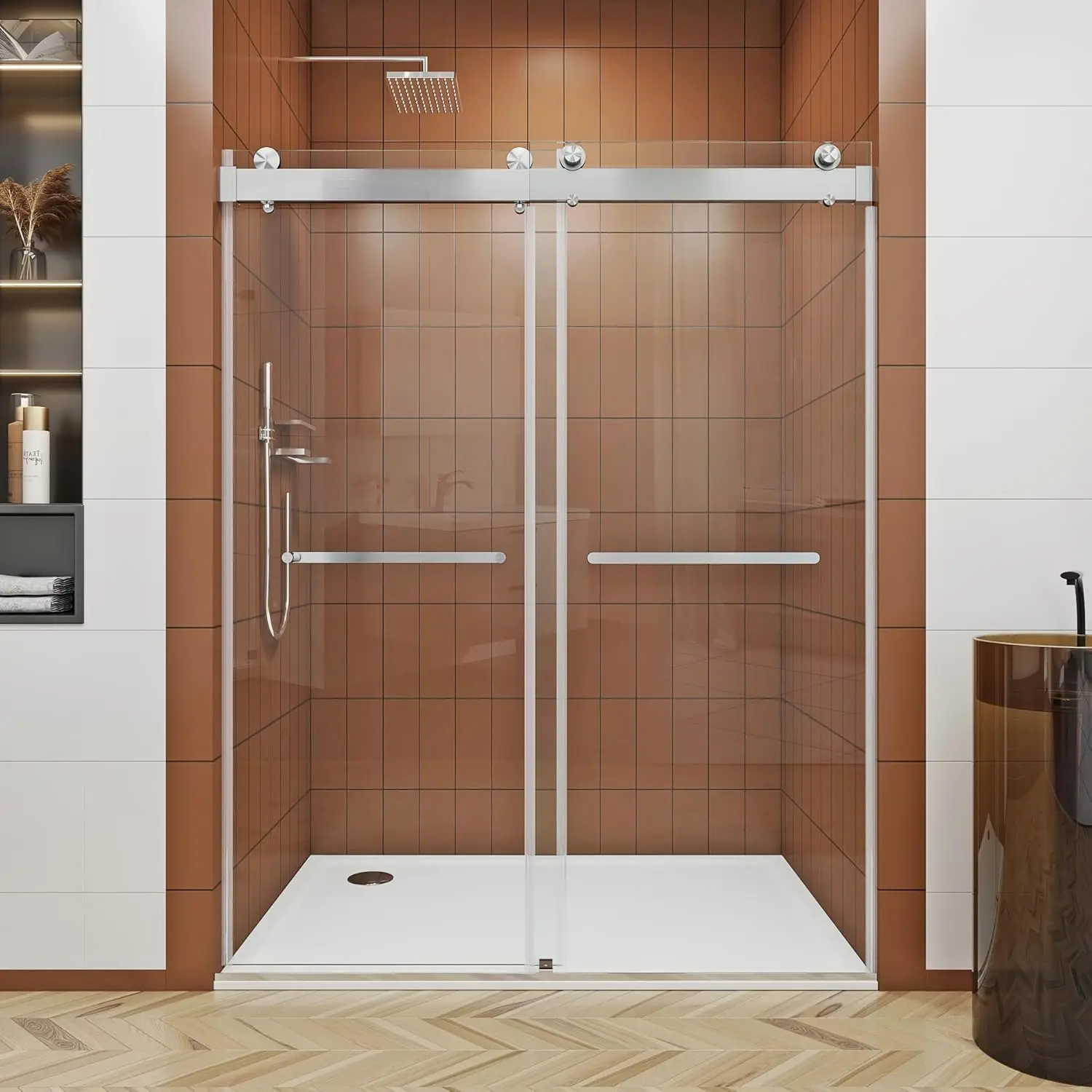 Frameless Double Sliding Shower Door With Soft Close System 72''W X 76''H 3/8