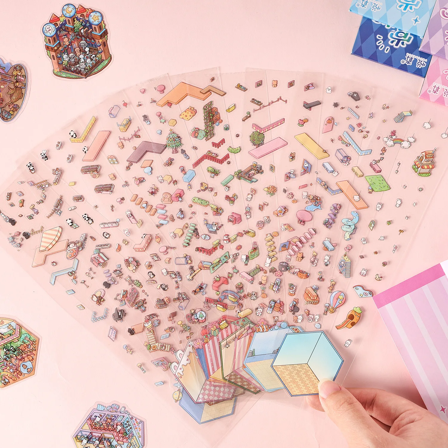 1 sticker collection+1 tweezers creative 3D miniature scene sticker mini palm portable DIY sticker