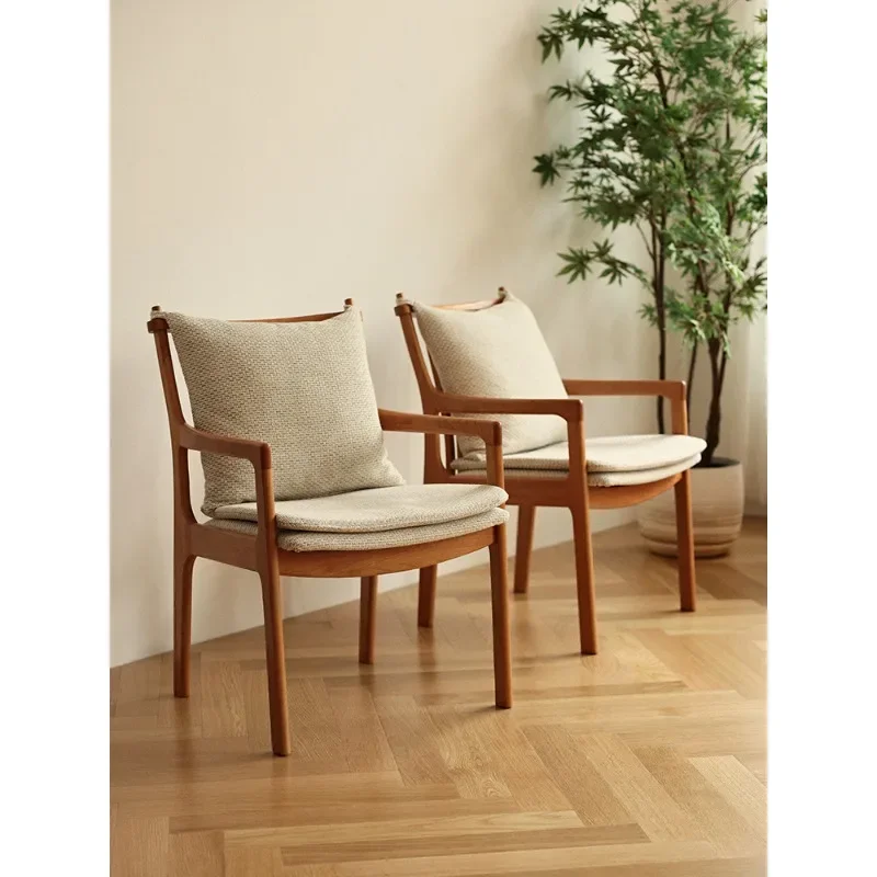 

Solid wood oak modern simple restaurant dining soft bag fabric back armrest desk chair coffee chair