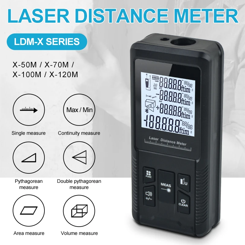 X-120 120M Laser Meter Entfernung mit Winkel Funktion Digital Laser Entfernung Meter Entfernungsmesser Hand-entfernung 50m Meter