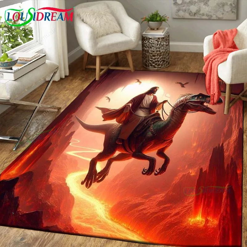 

《How Jesus saved a cat from hell》，3D print Story Carpet for Home Living Room Bedroom Sofa Doormat Decoration,Non-slip Floor Mats