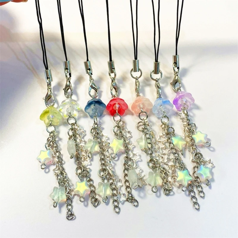 Star Phone Straps Keychain Crystal Bead Jellyfish Star Phone Lanyard Chain Keyring Antilost Keychain Y2K Handbag Decor