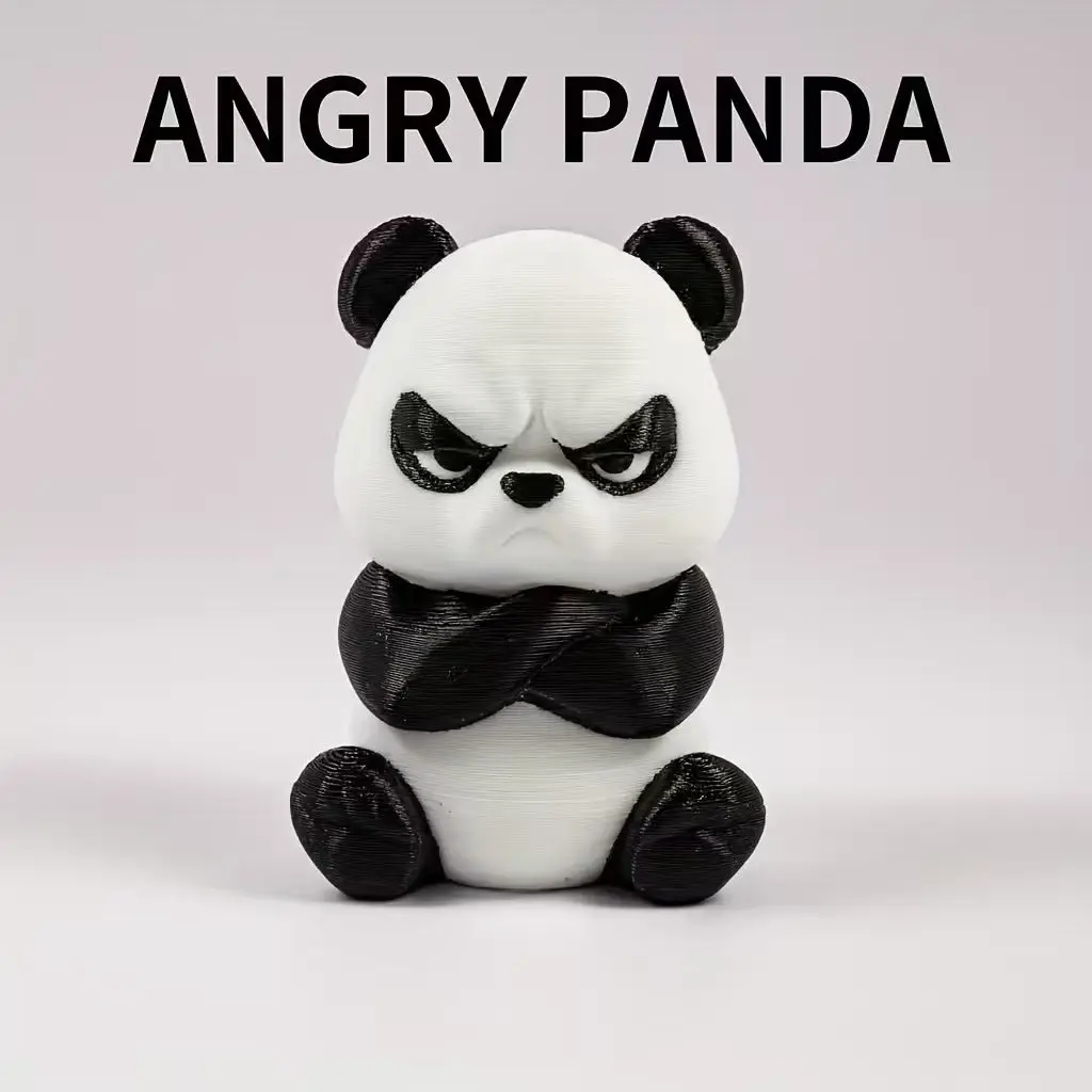 3D-Printed Angry Panda Figurine Durable Plastic /Outdoor Decoration, Cute Aggressive Collectible Gift for Home, Office Christmas