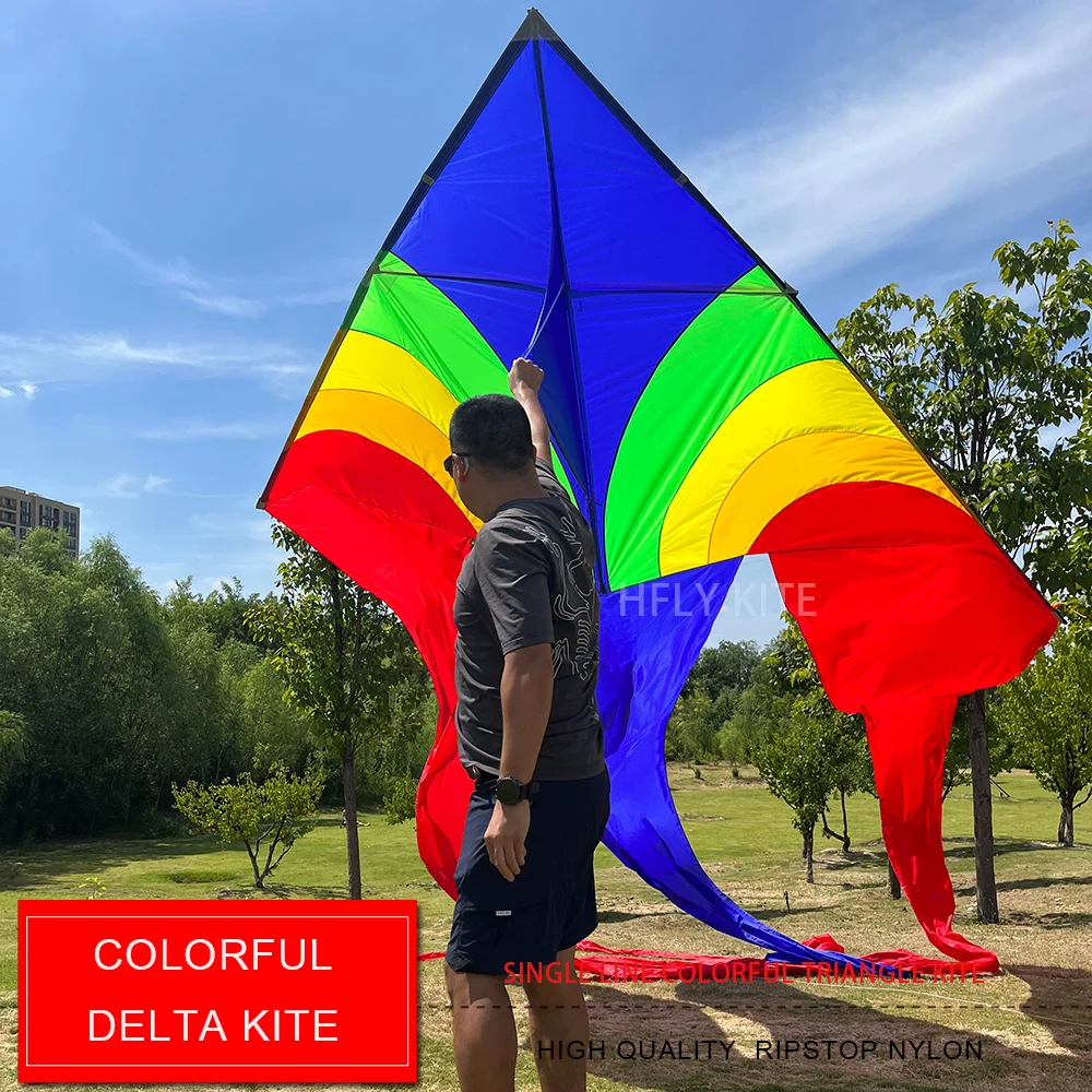 HFLY New Arrival  4*13.6m Big Colorful Delta Kites for Adults High Quality Nylon Single Line Triangle Kites
