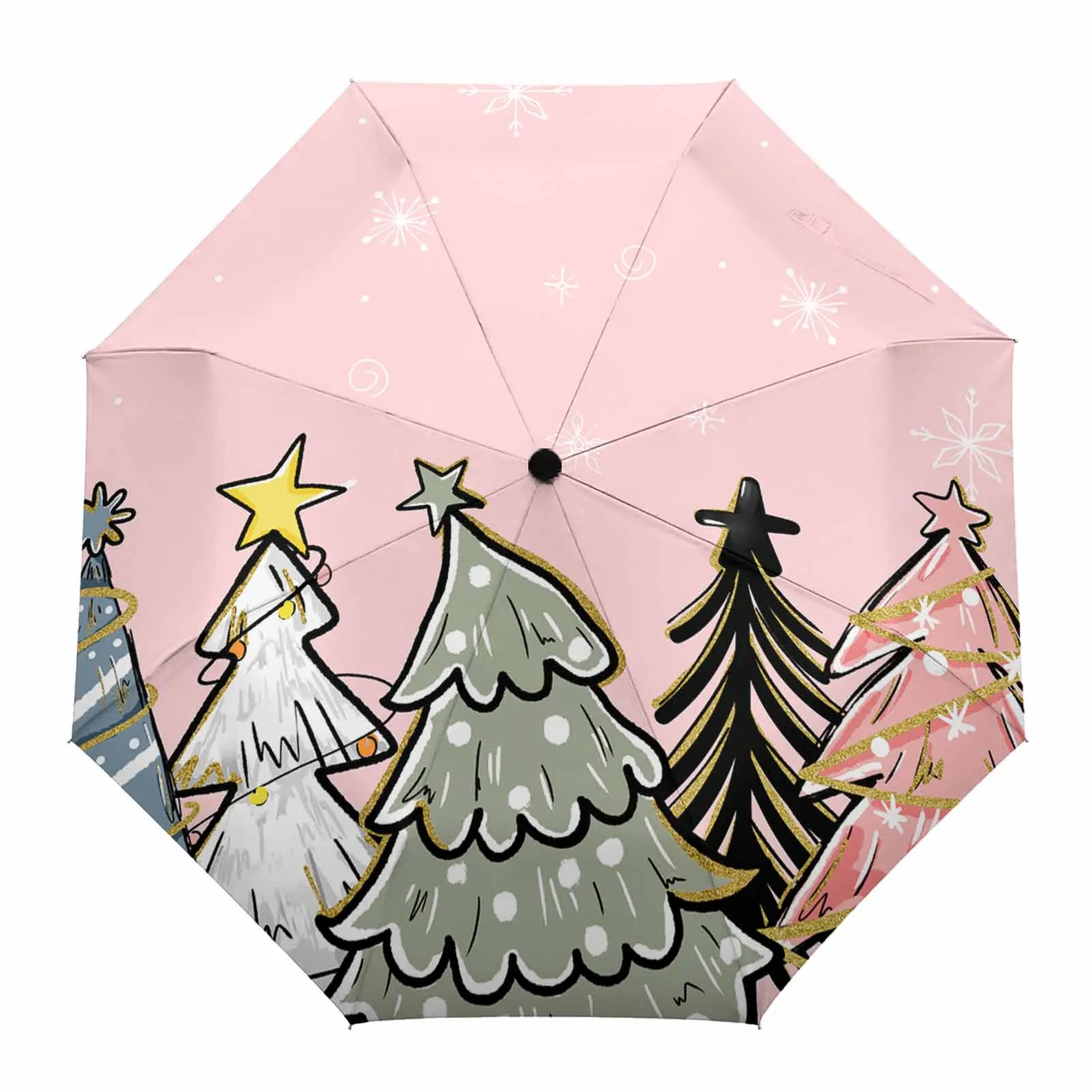 Christmas Snowman Snowflake Retro Pine Tree Fully-automatic Umbrella for Outdoor Adults Umbrella Foldable Eight Strand Umbrella