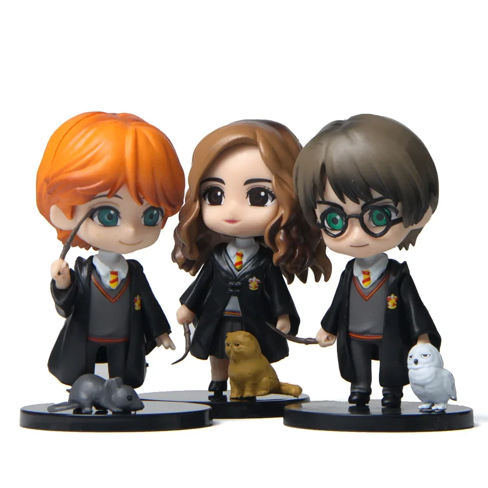 3pcs/ A Set Harry Potter Academy of Wizardry Action Figures Hermione Mudbloods Magic Academy Draco Malfoy Dolls Desktop Ornament