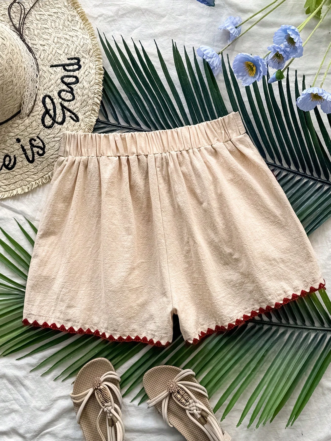 กางเกงขาสั้นผูกโบว์สีกากี