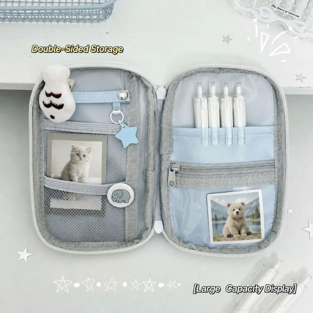 Minimalist Solid Color Pencil Case Multi-compartment Ultra-thin Pen Bag Large Capacity Stationery Organizer Students