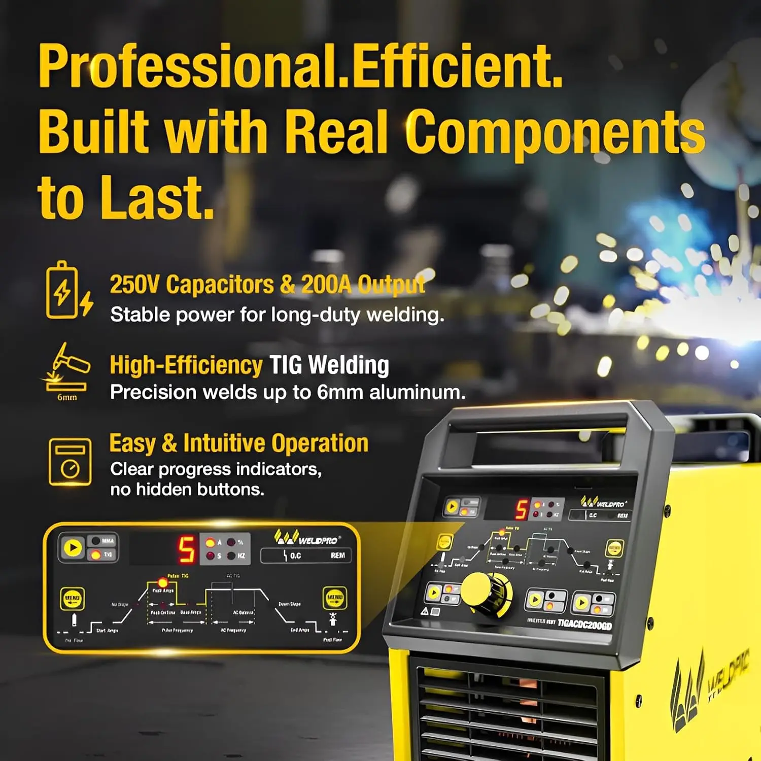 200A AC/DC TIG Welder with Pulse, 110V/220V Dual Voltage Aluminum TIG Welding Machine, 5-in-1 Multiprocess Welder for AC TIG, DC TIG, AC Pulse TIG, DC Pulse TIG & Stick, Includes TIG Torch and Foot Pedal
